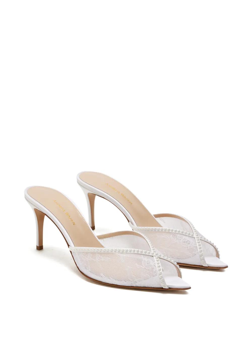 Andrea Wazen Katy Lace Pearl Mules in White | Lyst
