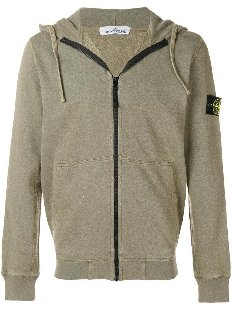 Stone Island Cotton Zipped Hoodie in Green for Men - Lyst