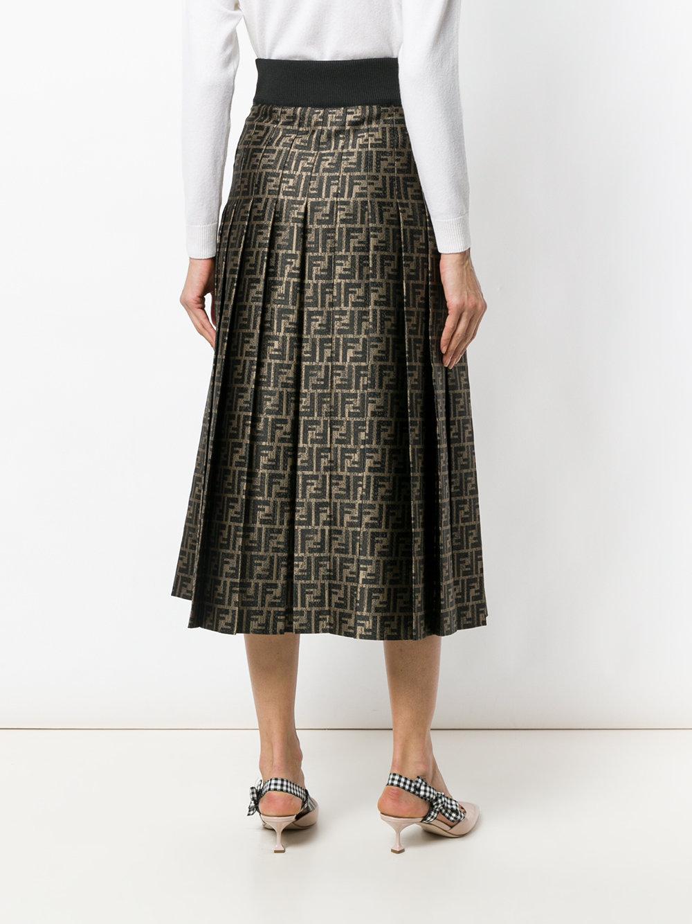 Fendi Ff Logo Pleated Skirt in Brown | Lyst