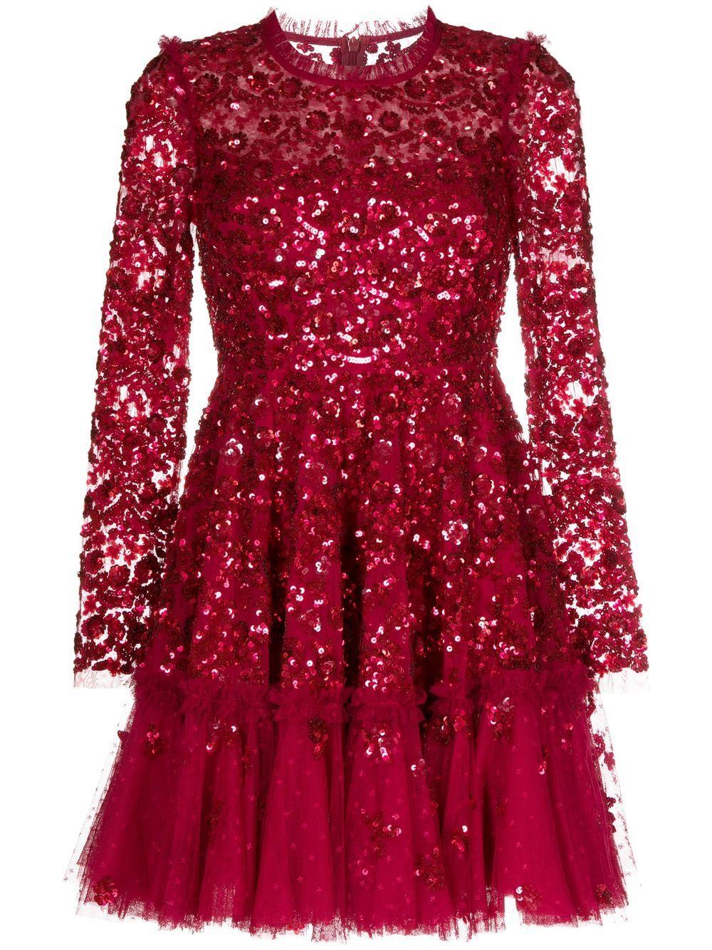 Needle & Thread Alina Sequin-embellished Mini Dress in Red | Lyst