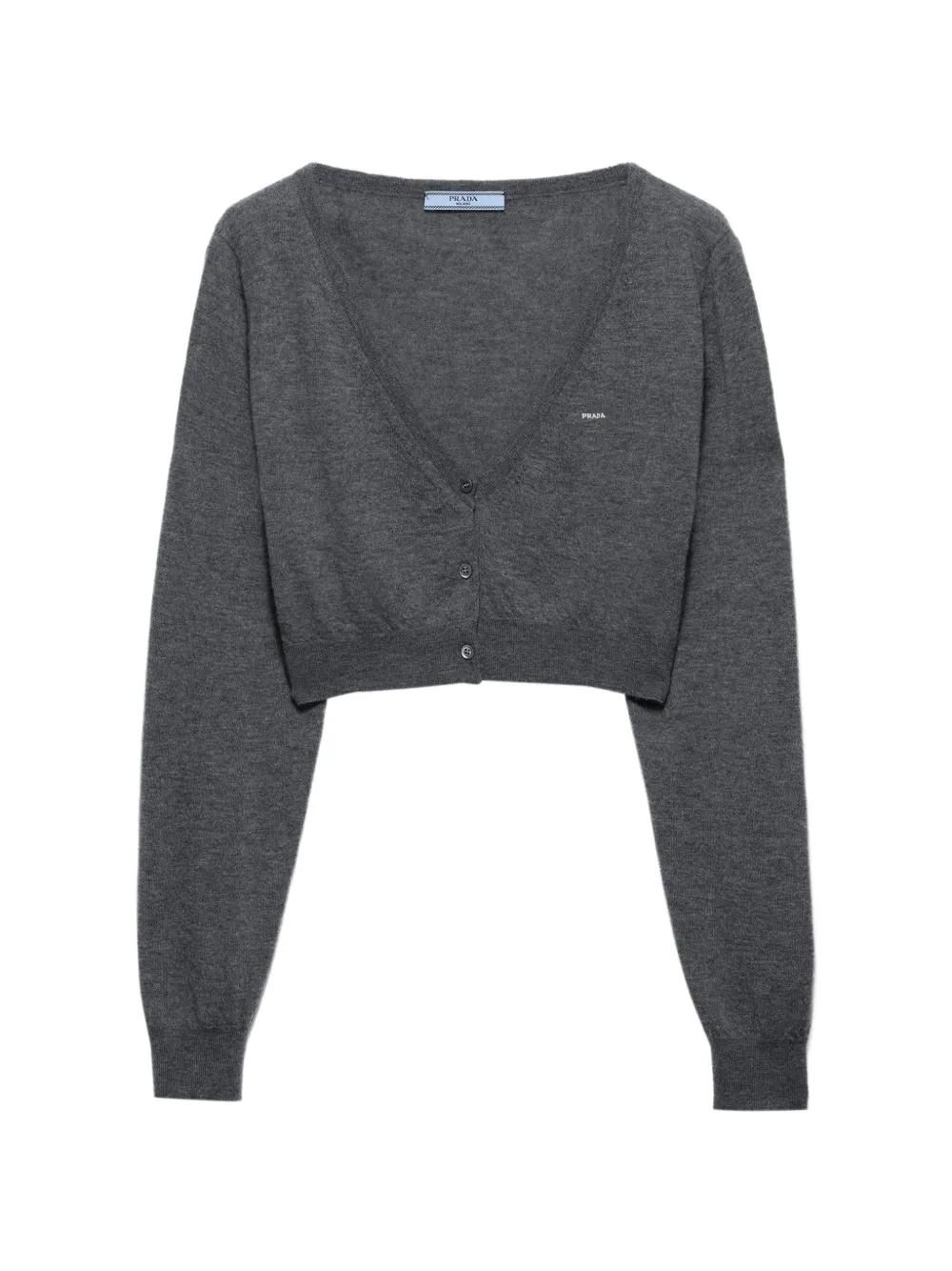 Prada Cropped Cashmere Cardigan in Gray | Lyst