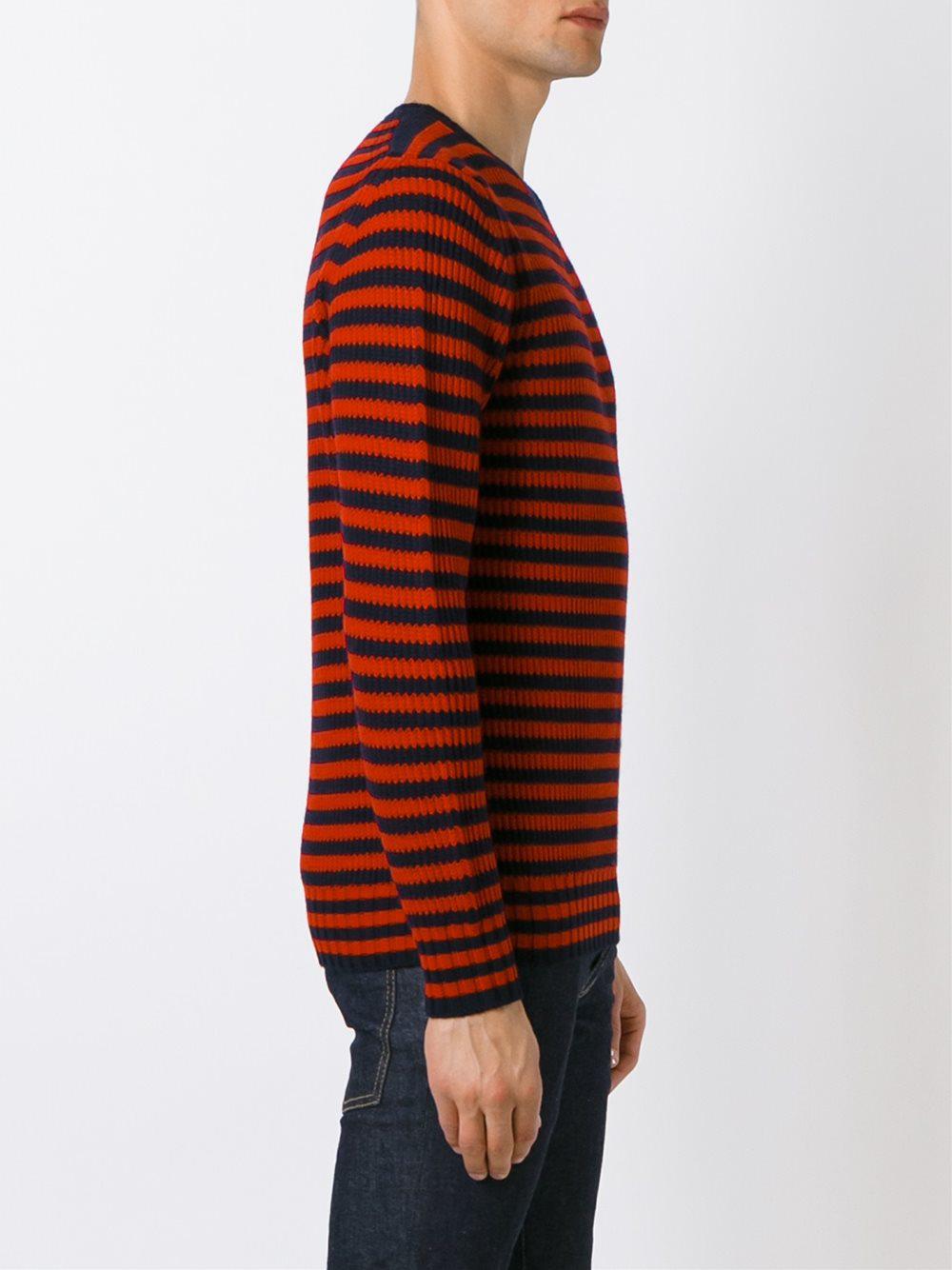 Moncler Wool Striped Knitted Sweater in Red for Men - Lyst