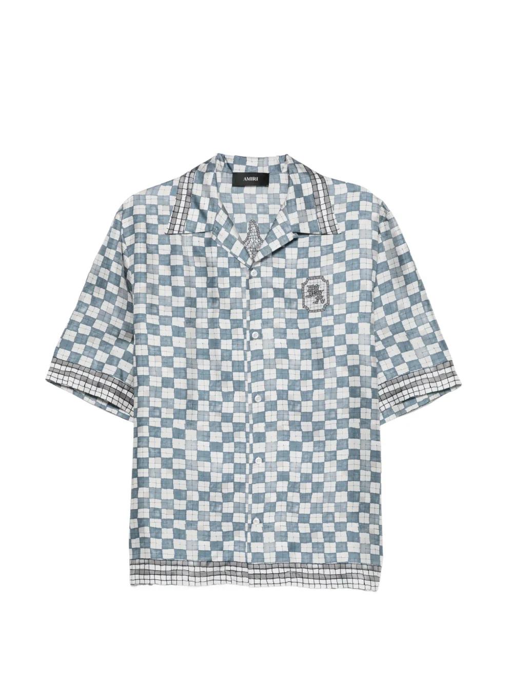 Chemise De Camp AMIRI En Soie Noire Imprimée Logo - Taille M (48) - Manches Courtes - Neuf Avec étiquettes