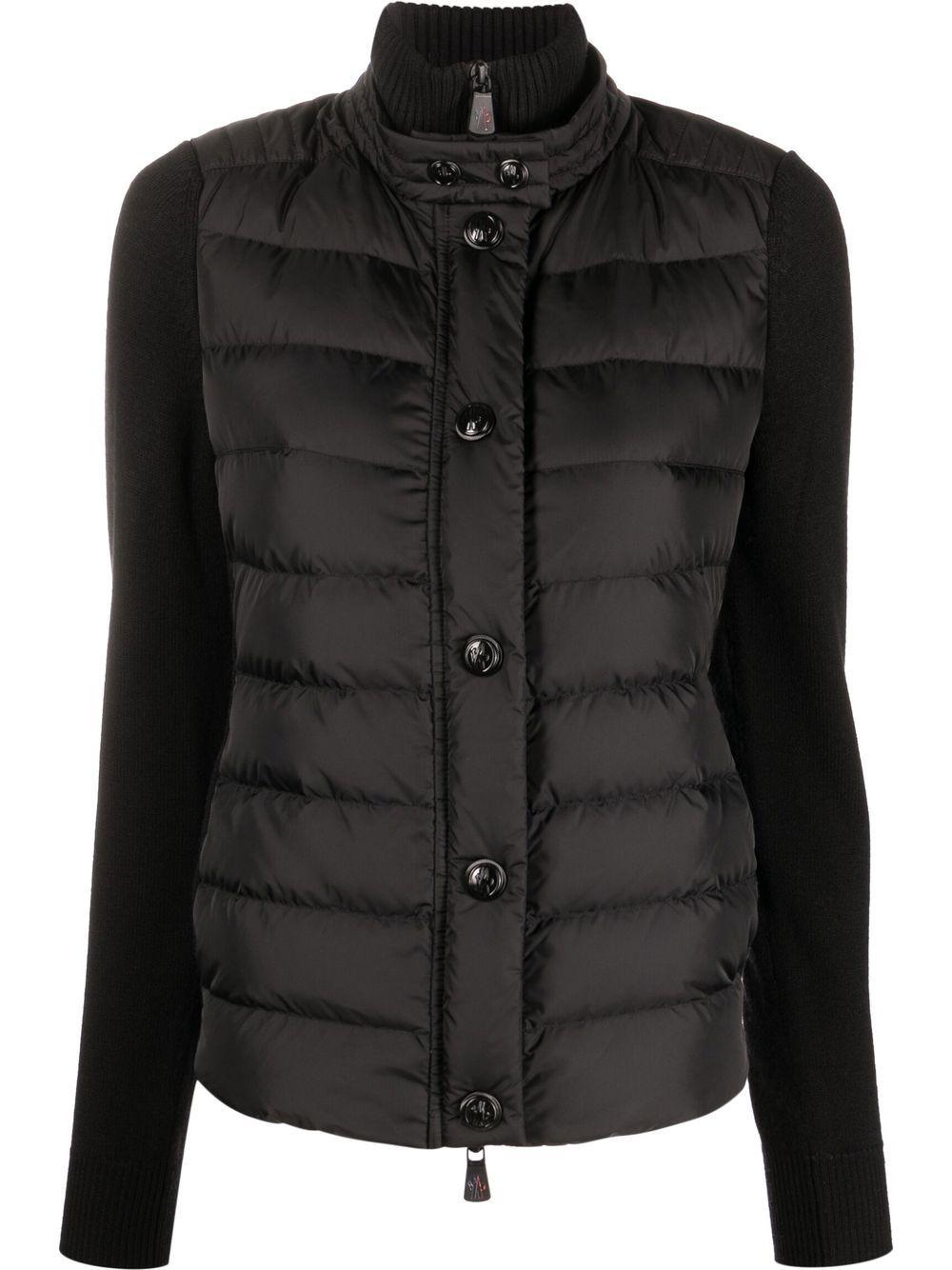 Moncler Padded Wool Cardigan in Black | Lyst