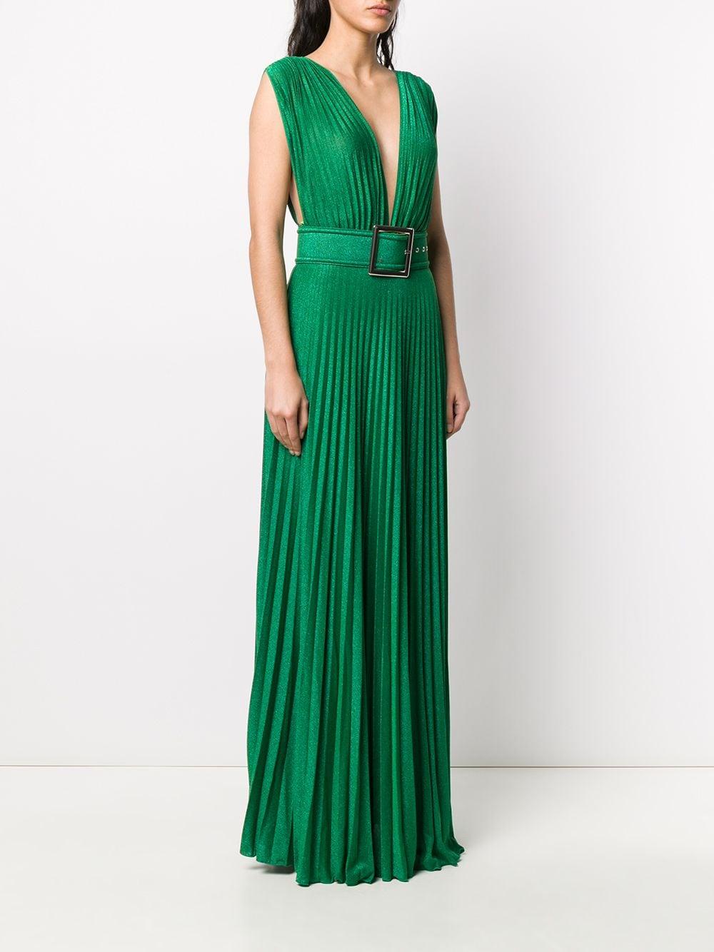 Elisabetta Franchi Synthetic Pleated Sleeveless Gown in Green - Lyst
