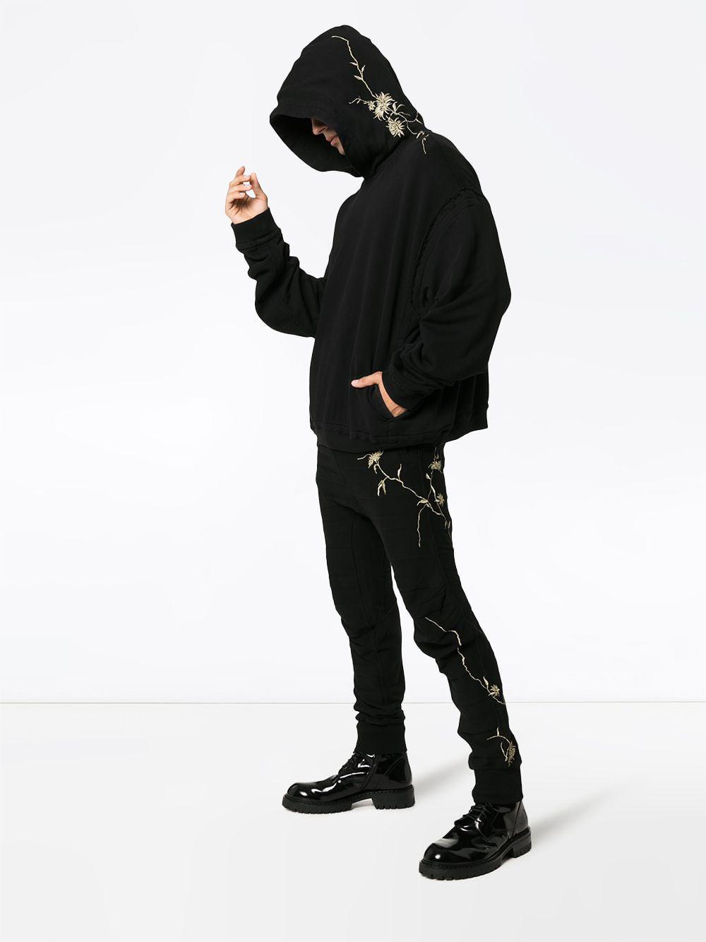 Haider Ackermann Floral Embroidered Cotton Hoodie in Black for Men | Lyst