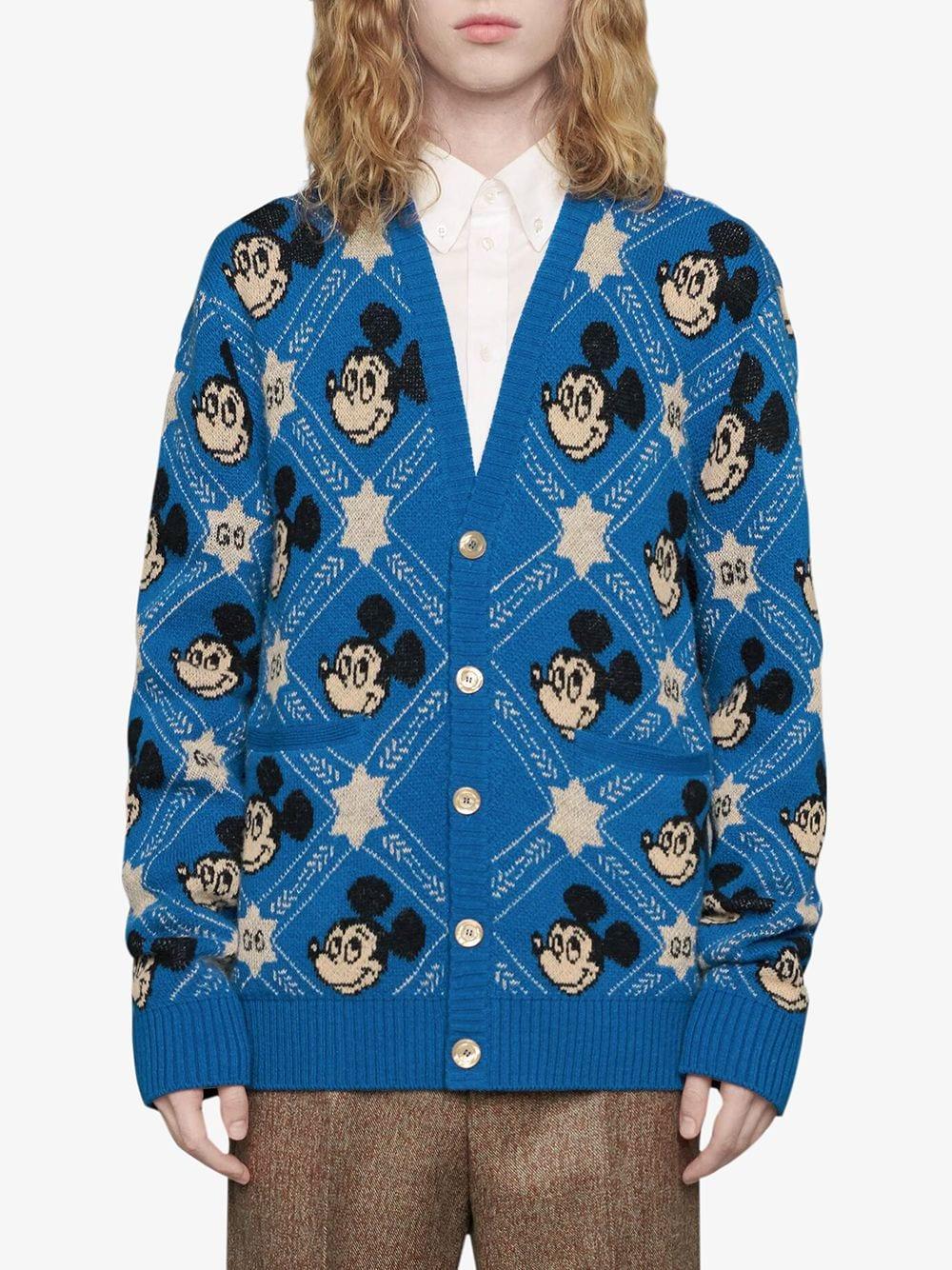 Gucci X Disney Mickey Jacquard Cardigan in Blue for Men | Lyst