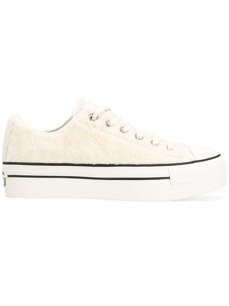 Converse Faux Fur Platform Sneakers in White | Lyst