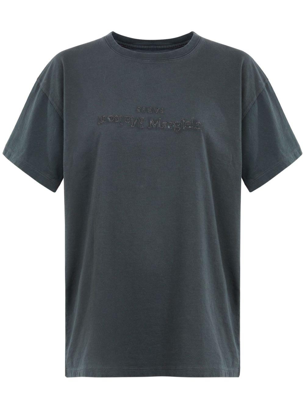 Maison Margiela レディース ブラック ロゴ Tシャツ トップス