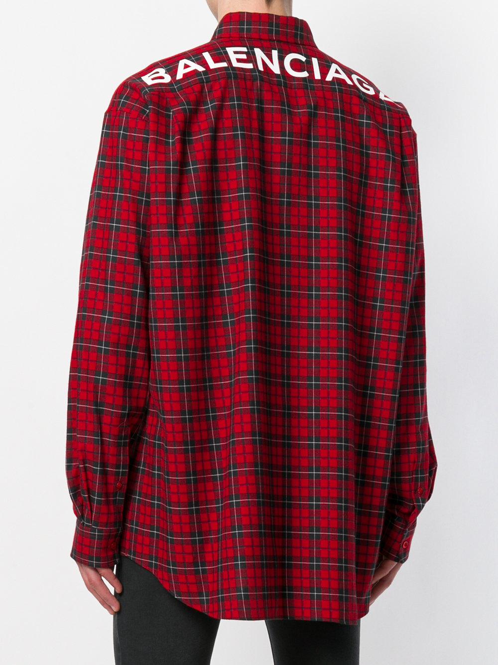 Balenciaga Cotton Bal Plaid Button Down Shirt in Red for Men | Lyst