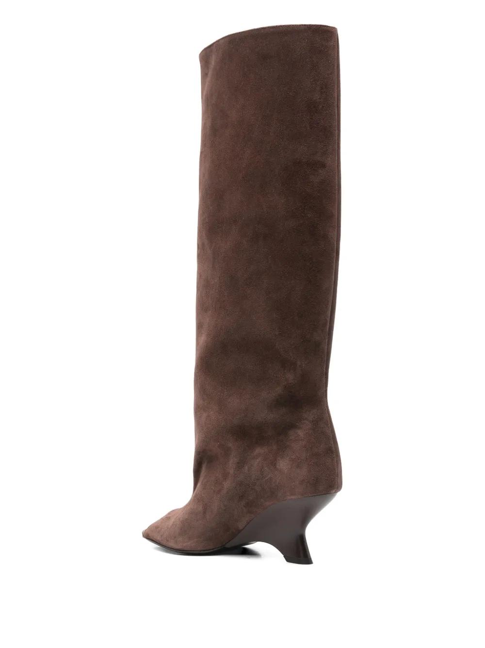Gia Borghini 70Mm Ninette Peep-Toe Suede Boots in Brown | Lyst