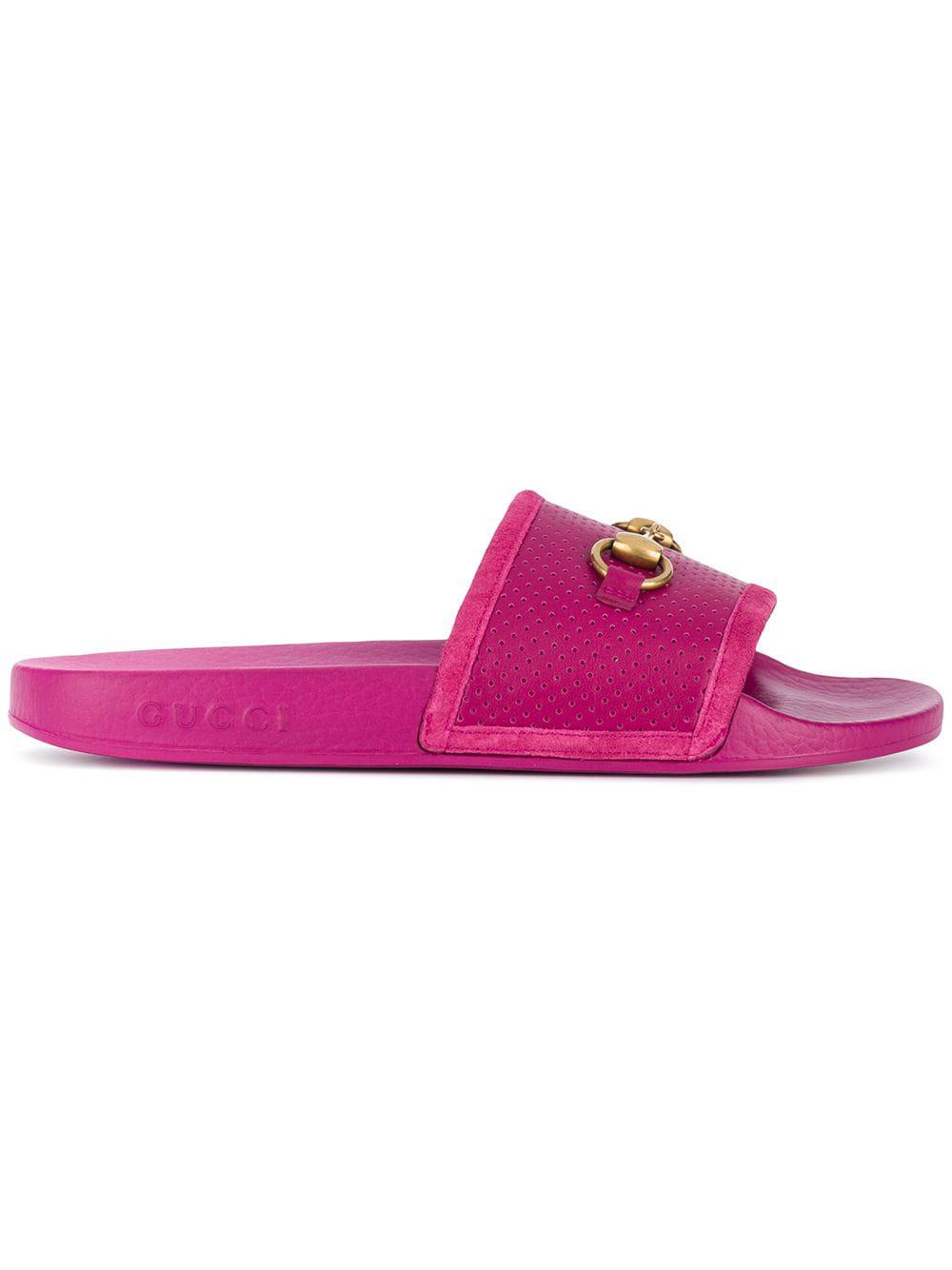 Gucci Leather Pursuit Horsebit Slides in Pink & Purple (Pink) - Lyst