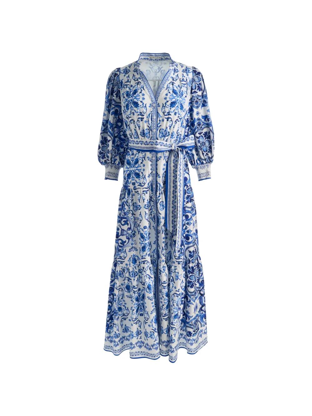 maxi dress 3 4 sleeve DaisySilk Womens Crew Neck Pleated 3/4 Sleeve Silk Maxi Dress Light Blue / XS
