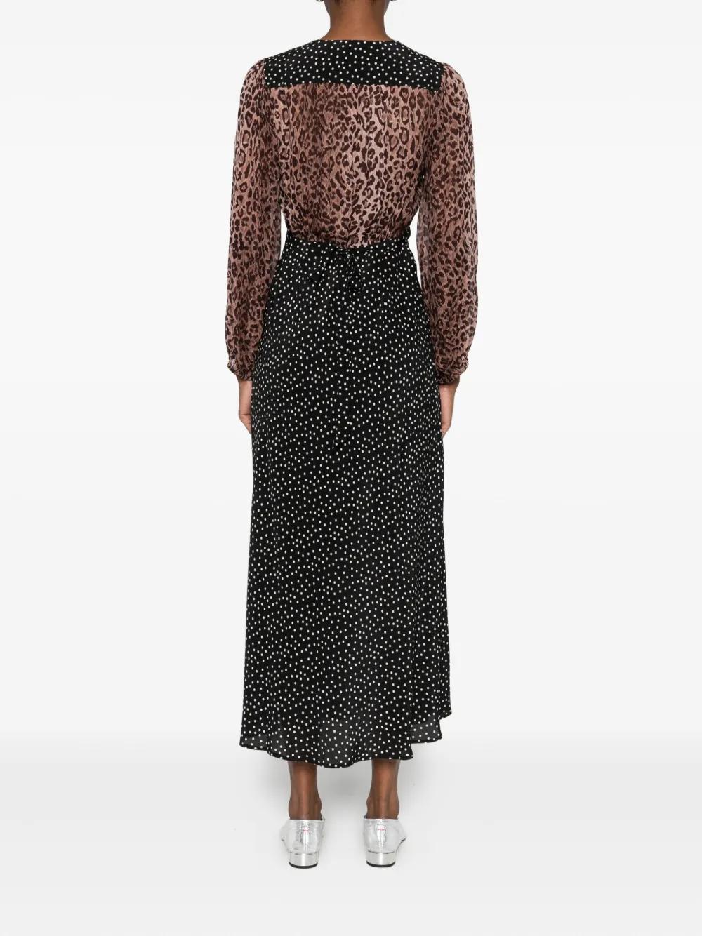rixo brown polka dot dress Meg Leopard Midi Dress in Black Leopard Polka Dot