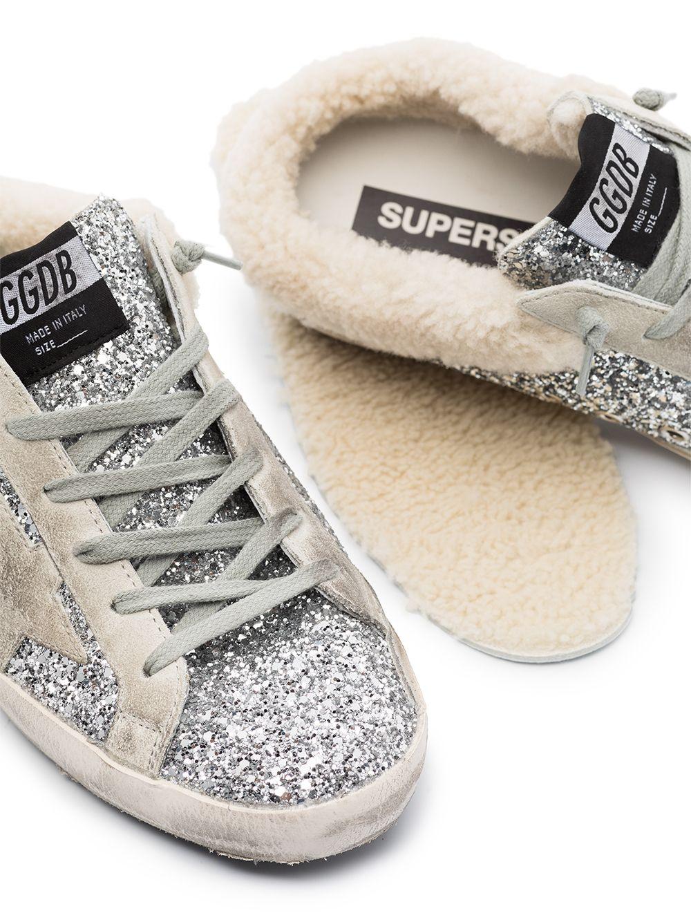 Golden Goose Sabot Shearling And Glittered Slip-on Sneakers in Metallic |  Lyst