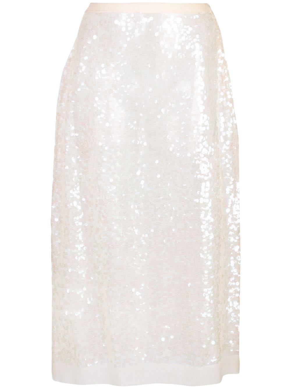 White sequin cheap midi skirt