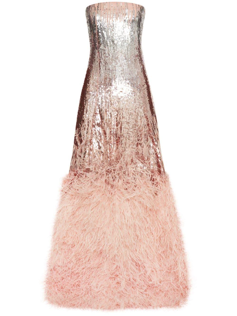 oscar de la renta pink feather dress Designer Evening Gowns & Formal Dresses