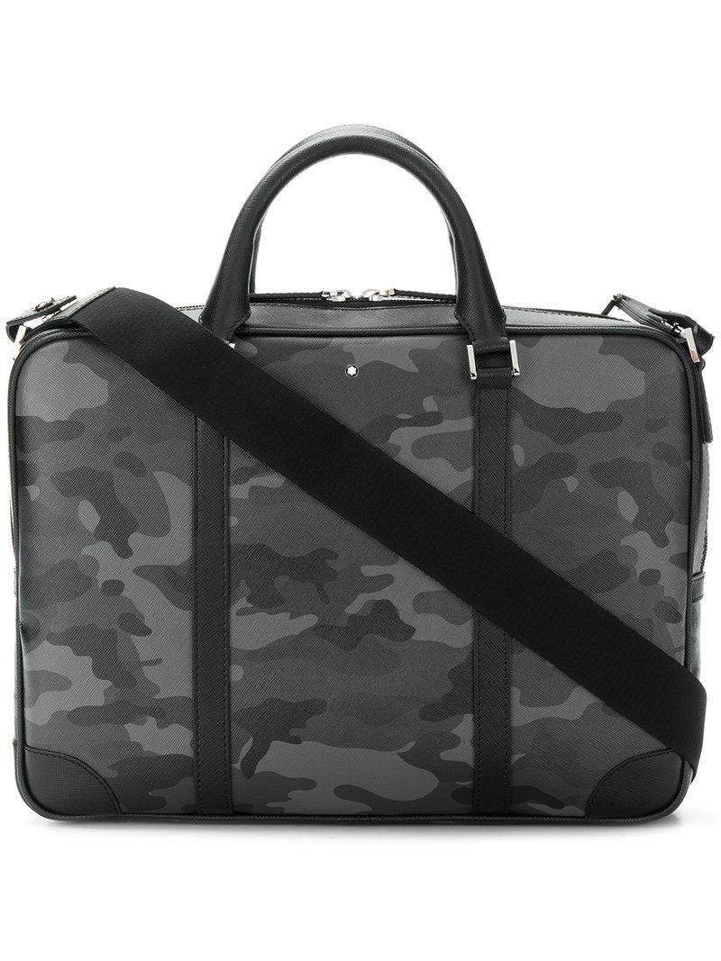 Montblanc Leather Camouflage Print Laptop Bag in Grey (Gray) for Men | Lyst