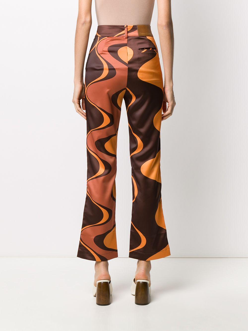 Abstract Print Flared Trousers in Brown 