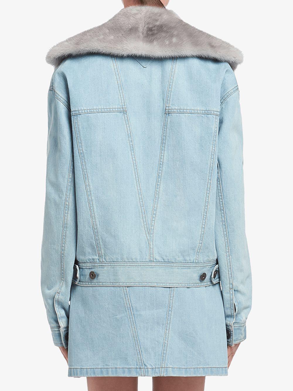 Prada Denim Jacket With Fur Collar in Blue - Lyst