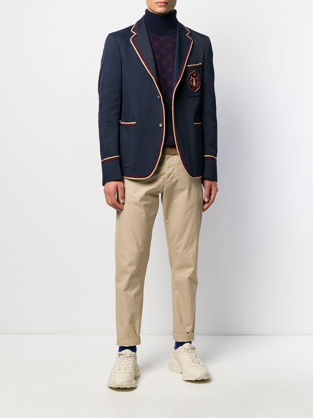 Gucci Cotton Embroidered Logo Patch Blazer in Blue for Men - Lyst