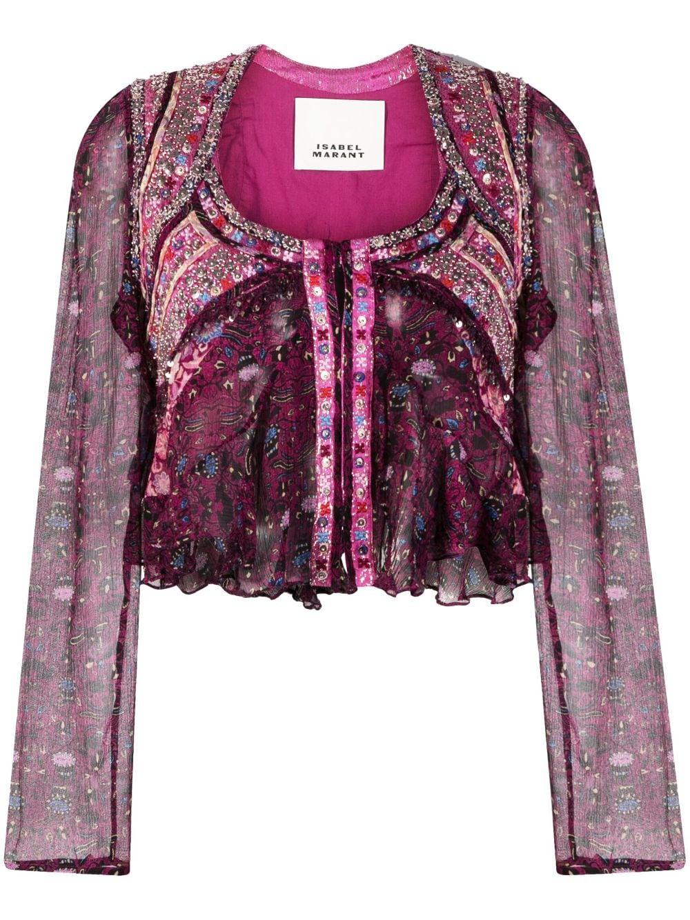 送料関税込み★ISABEL MARANT★Olayaクロップドシルクジャケット Olaya embellished cropped silk jacket in white - Isabel
