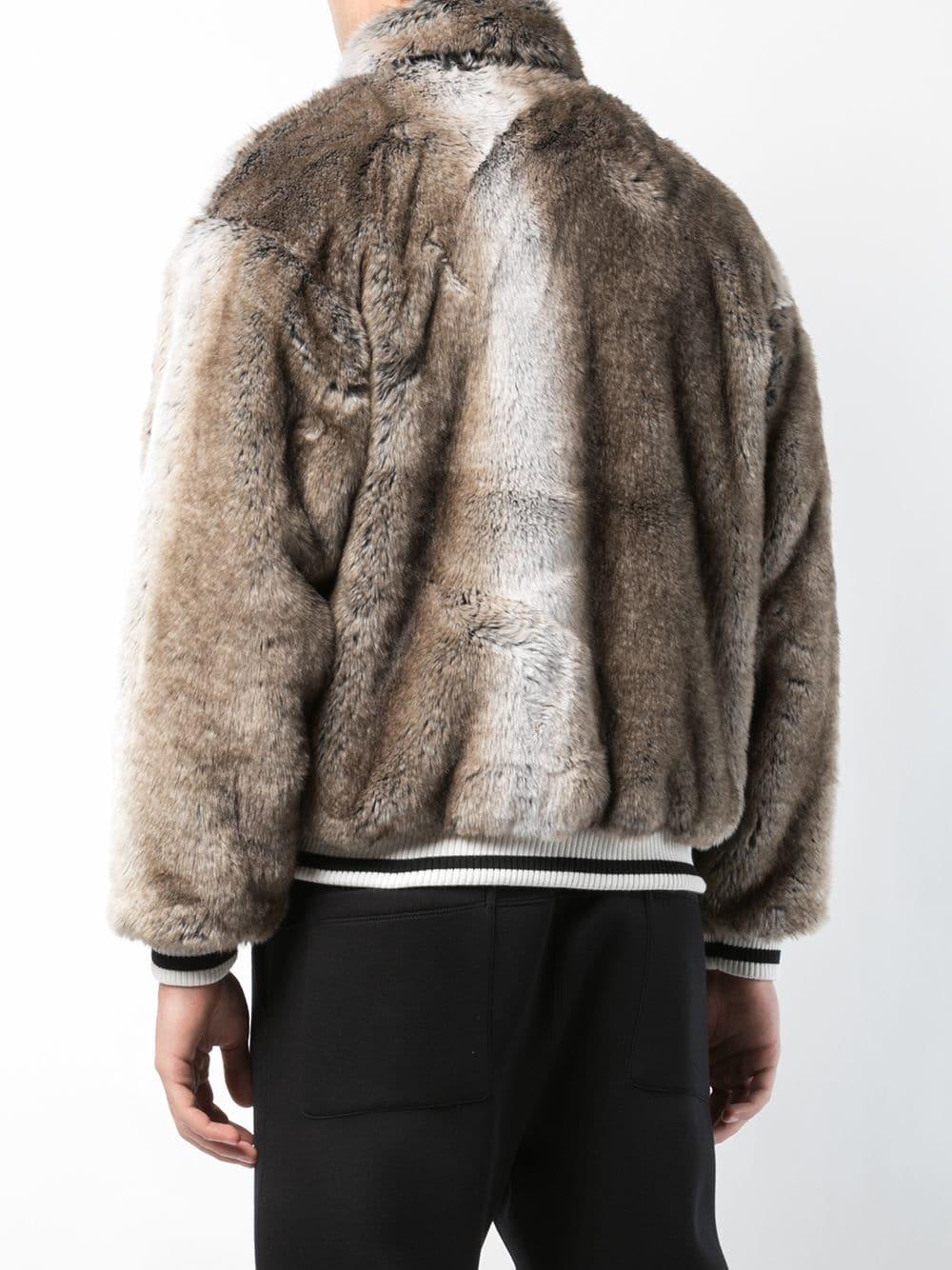 grey fur bomber jacket