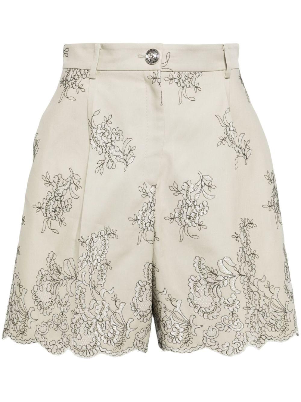 Giambattista Valli floral-embroidered organza shorts - White
