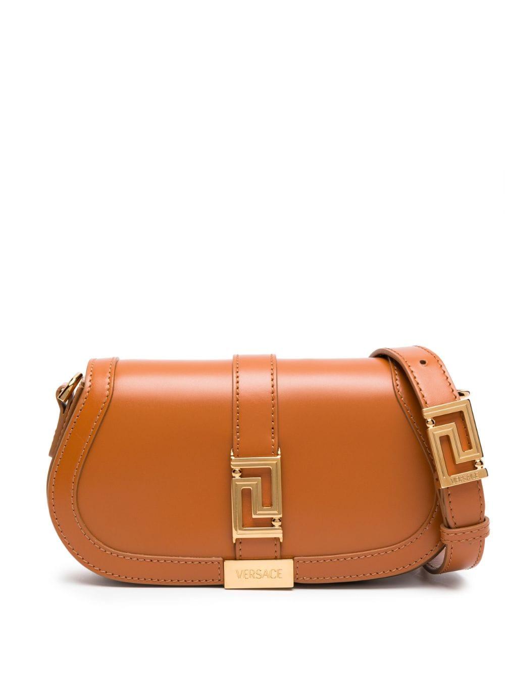 Versace Mini Greca Goddess Leather Shoulder Bag in Orange | Lyst