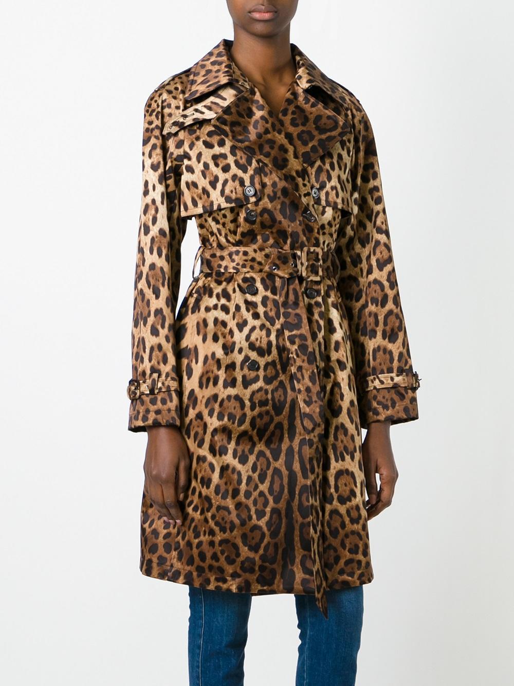 Dolce & Gabbana Leopard Print Trench Coat in Brown