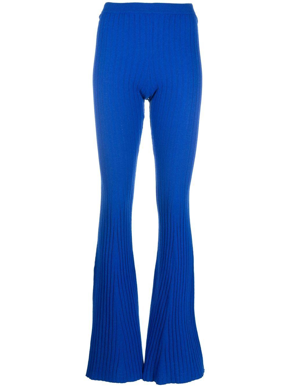 Versace Cashmere Ribbed Flared Trousers in Blue | Lyst