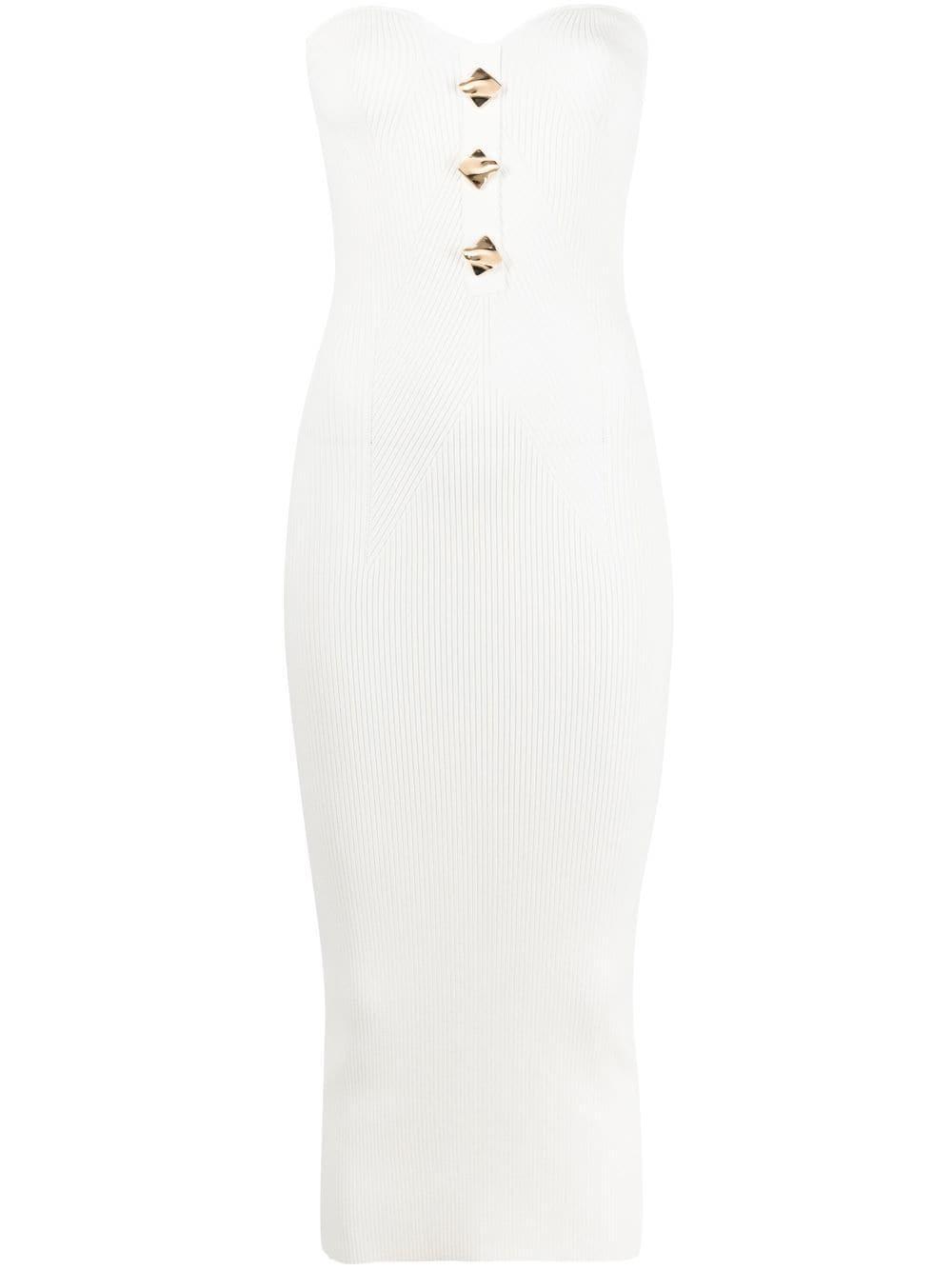 Self-Portrait Women's Strapless Ribbed Knitted Dress - White - Maxi Dresses