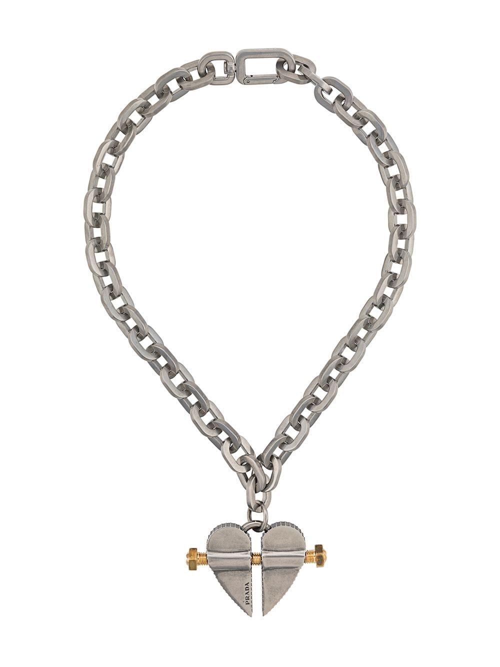 Prada Heart Screw Necklace in Silver 