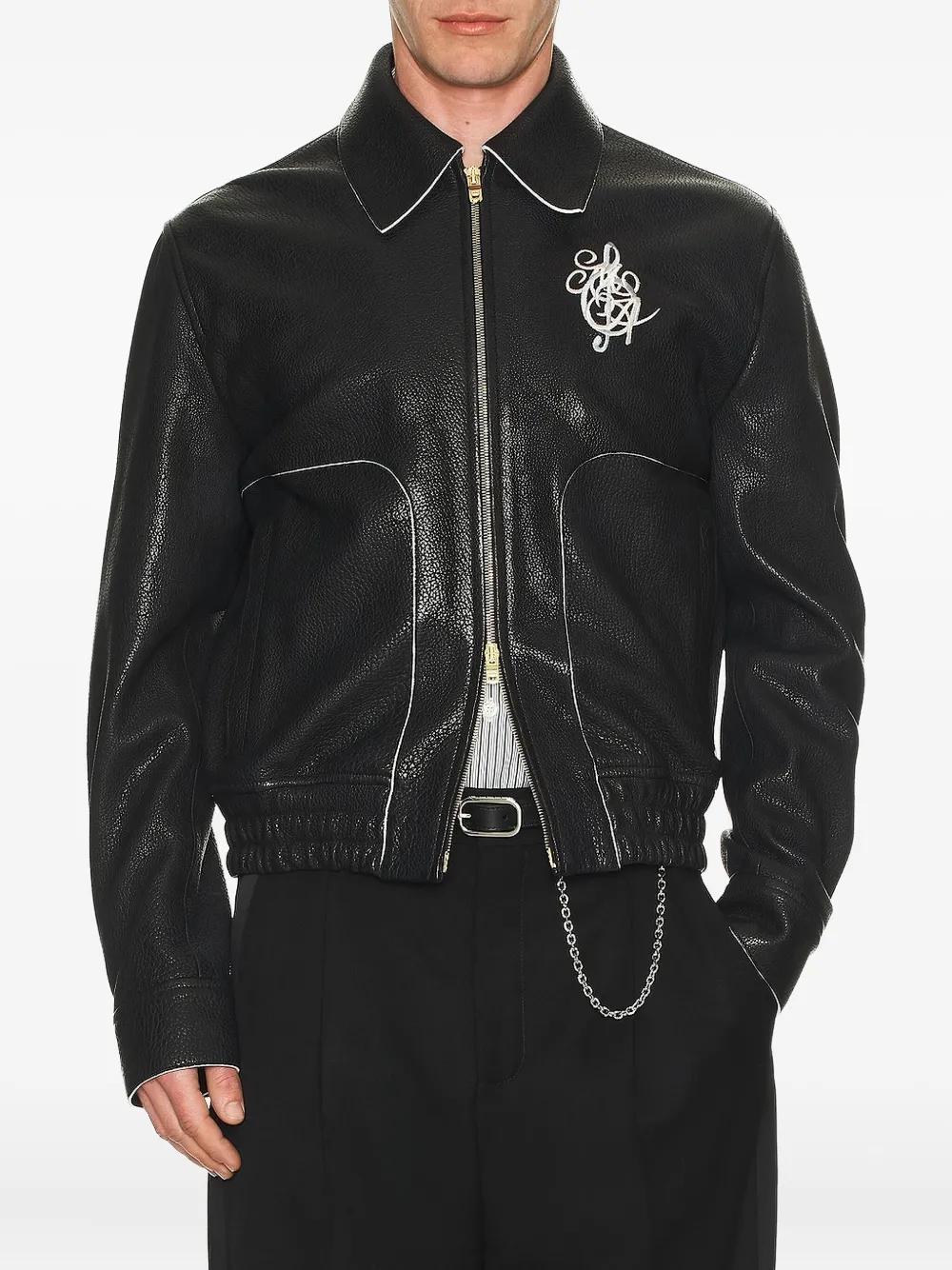 Farfetch Embroidered Black Leather Jacket AMIRI Eagle Varsity