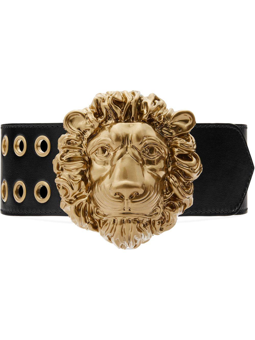 Gucci Leather Belt With Lion Head Buckle in Black | Lyst