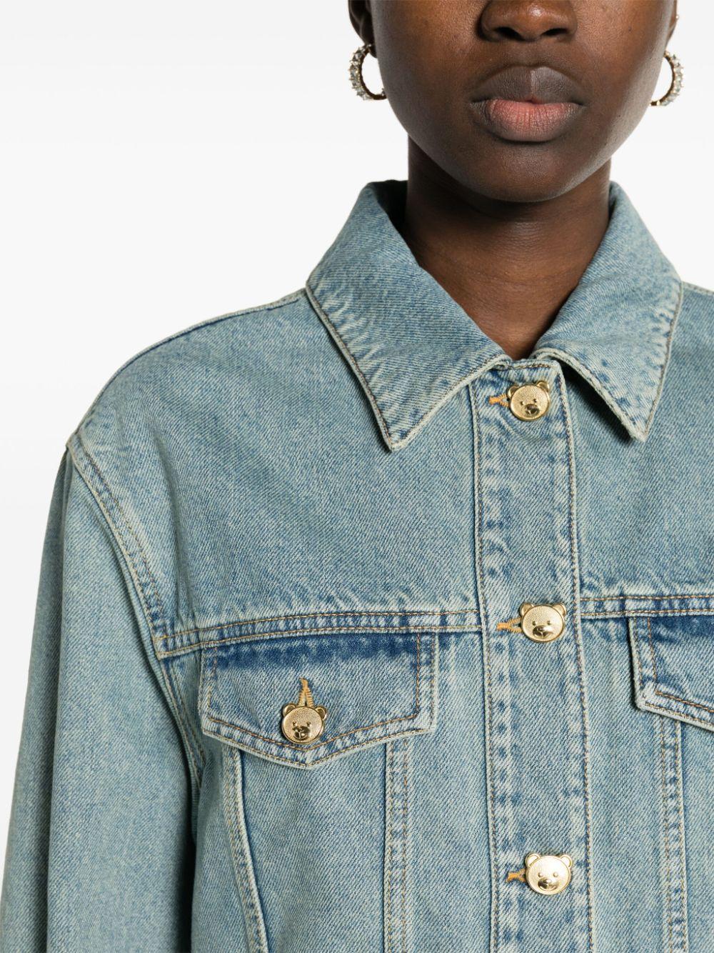 Moschino Teddy Bear Buttons Cropped Denim Jacket in Blue Lyst