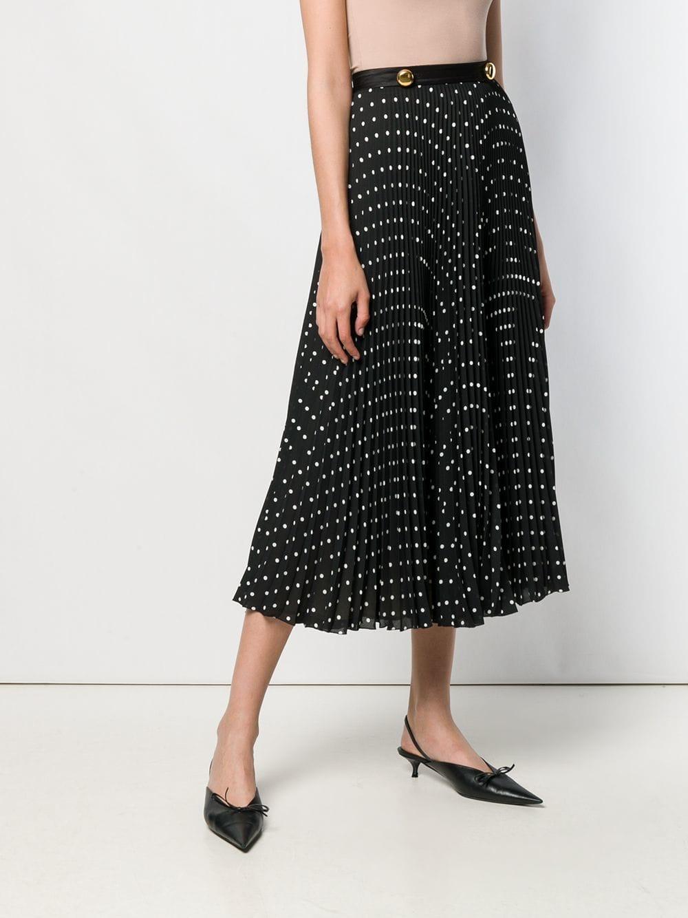 Prada Polka Dot Print Pleated Skirt in Black Ivory (Black) | Lyst