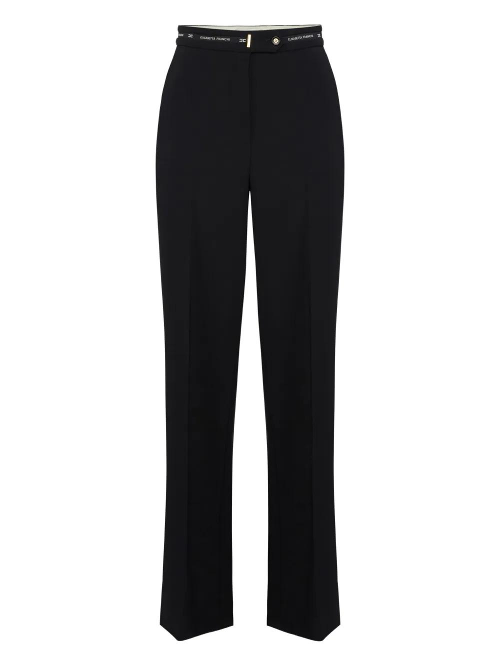 パンツ ELISABETTA FRANCHI Women Straight Pants PA07851E2110 Black PA07851E2 Elisabetta Franchi Crêpe Trousers With Logo Plaque