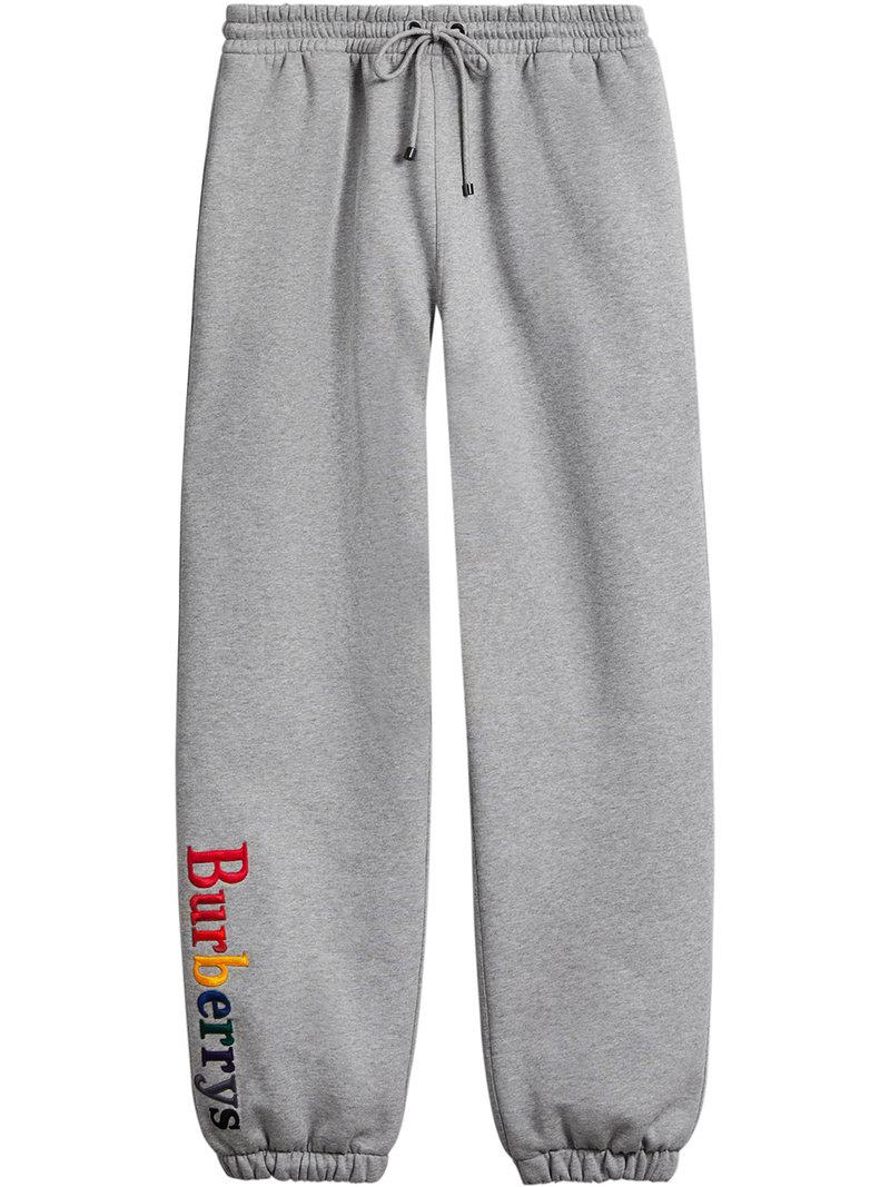 Burberry Cotton Embroidered Jersey Sweatpants in Grey (Gray) for Men | Lyst
