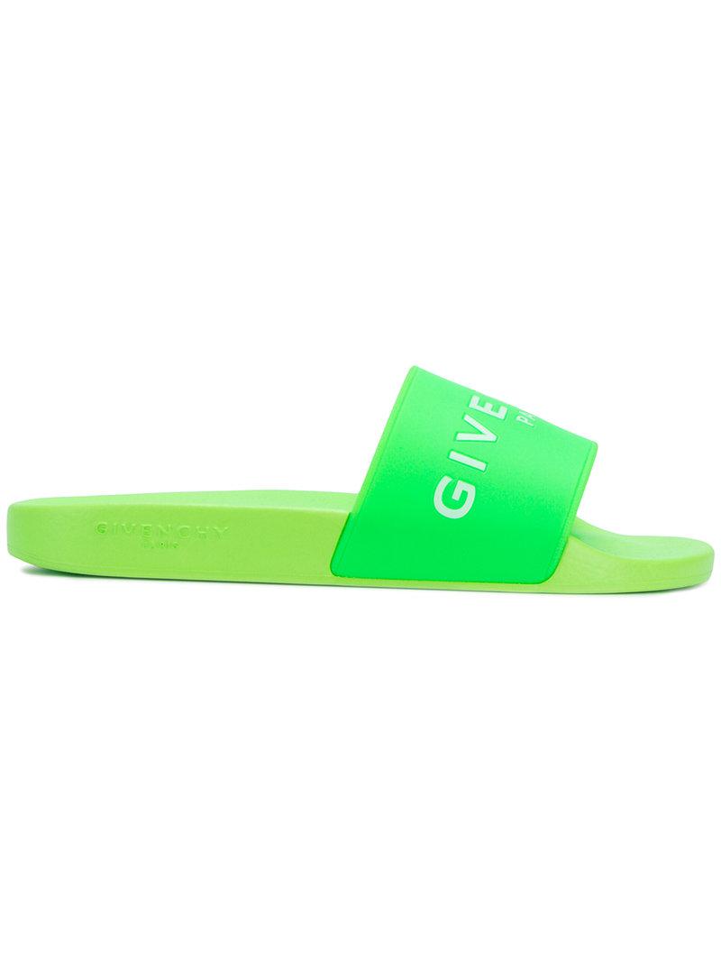 Givenchy Rubber Logo Sliders in Green for Men | Lyst