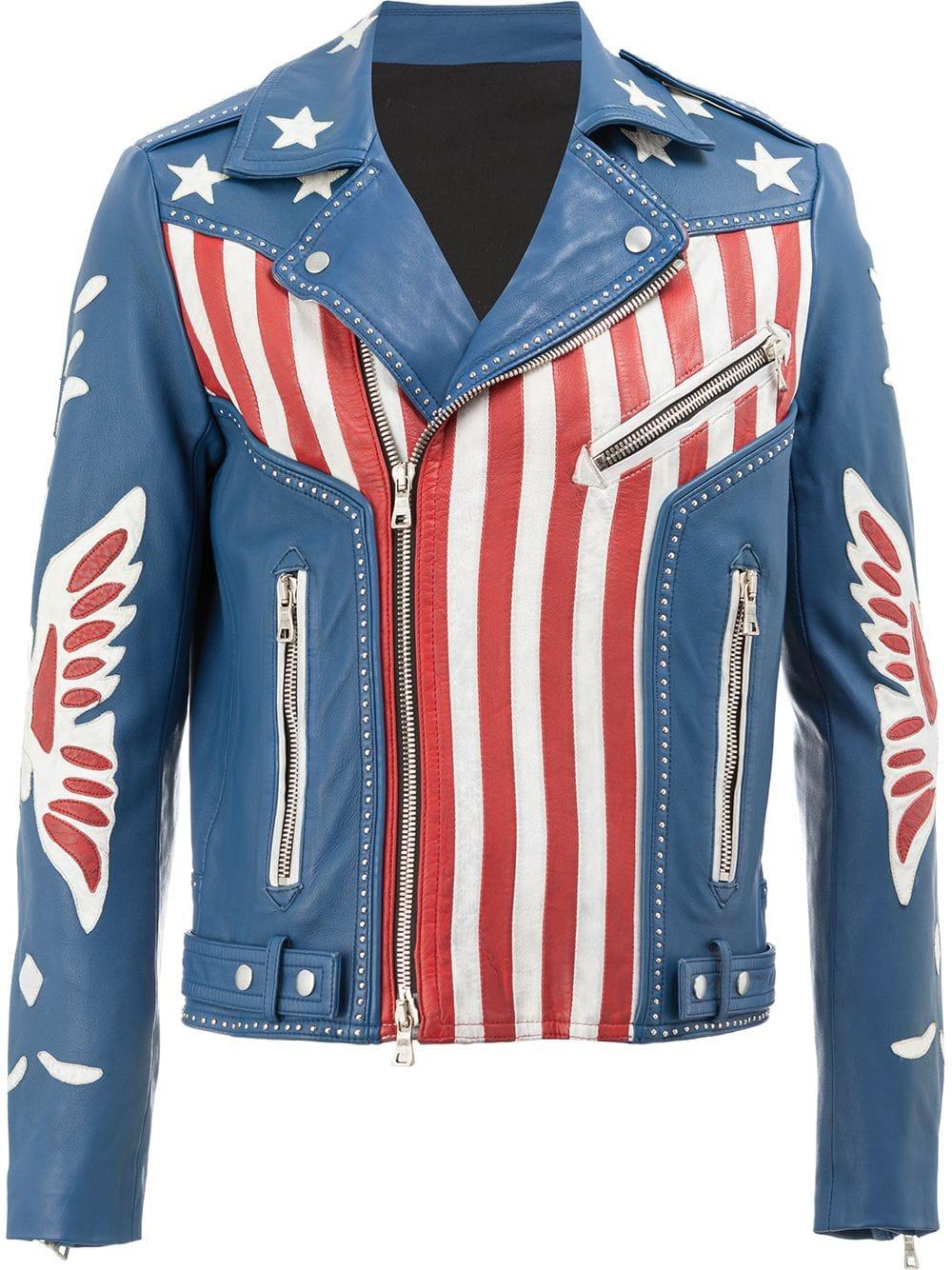 Balmain American Flag Print Leather Jacket in Blue for Men | Lyst Canada