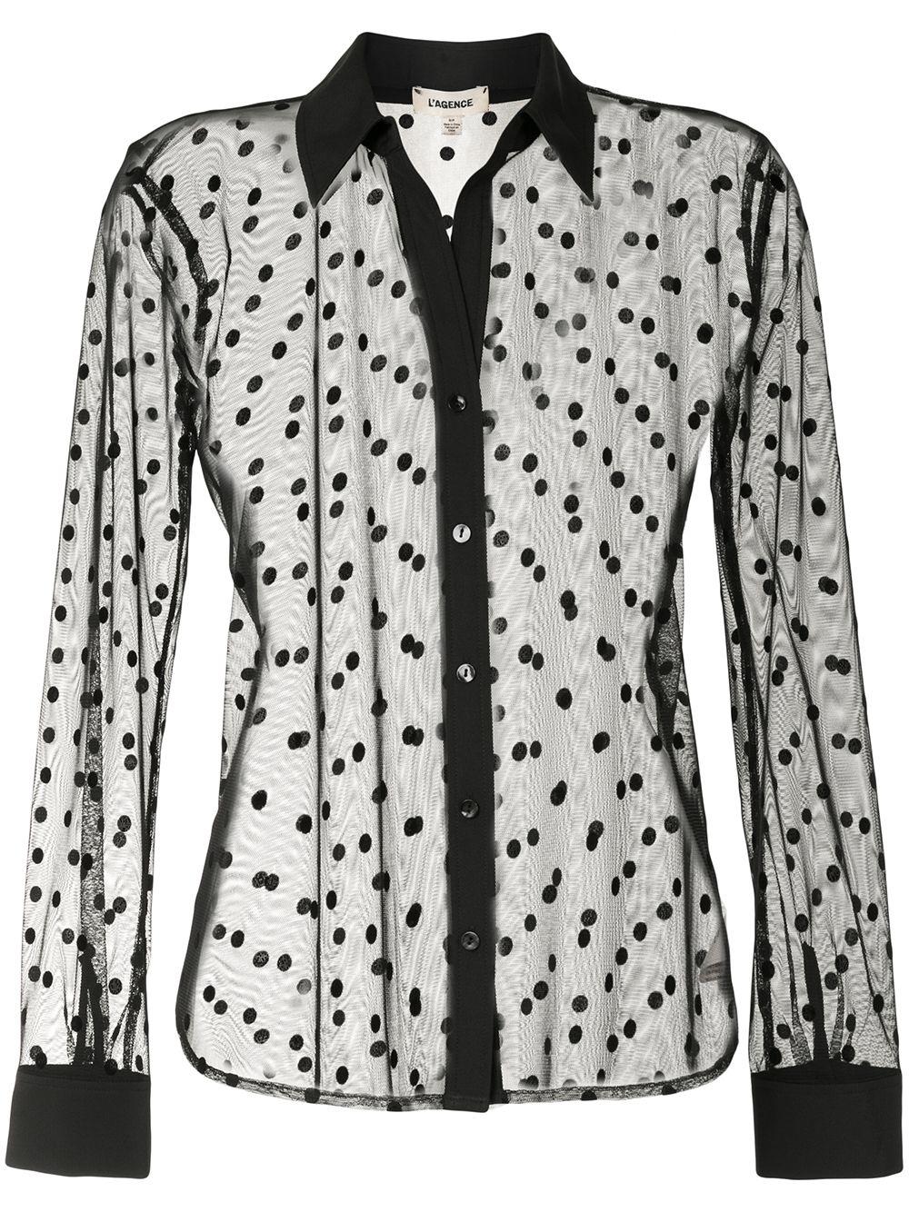 SATIN EFFECT POLKA DOT SHIRT - Ecru / Black