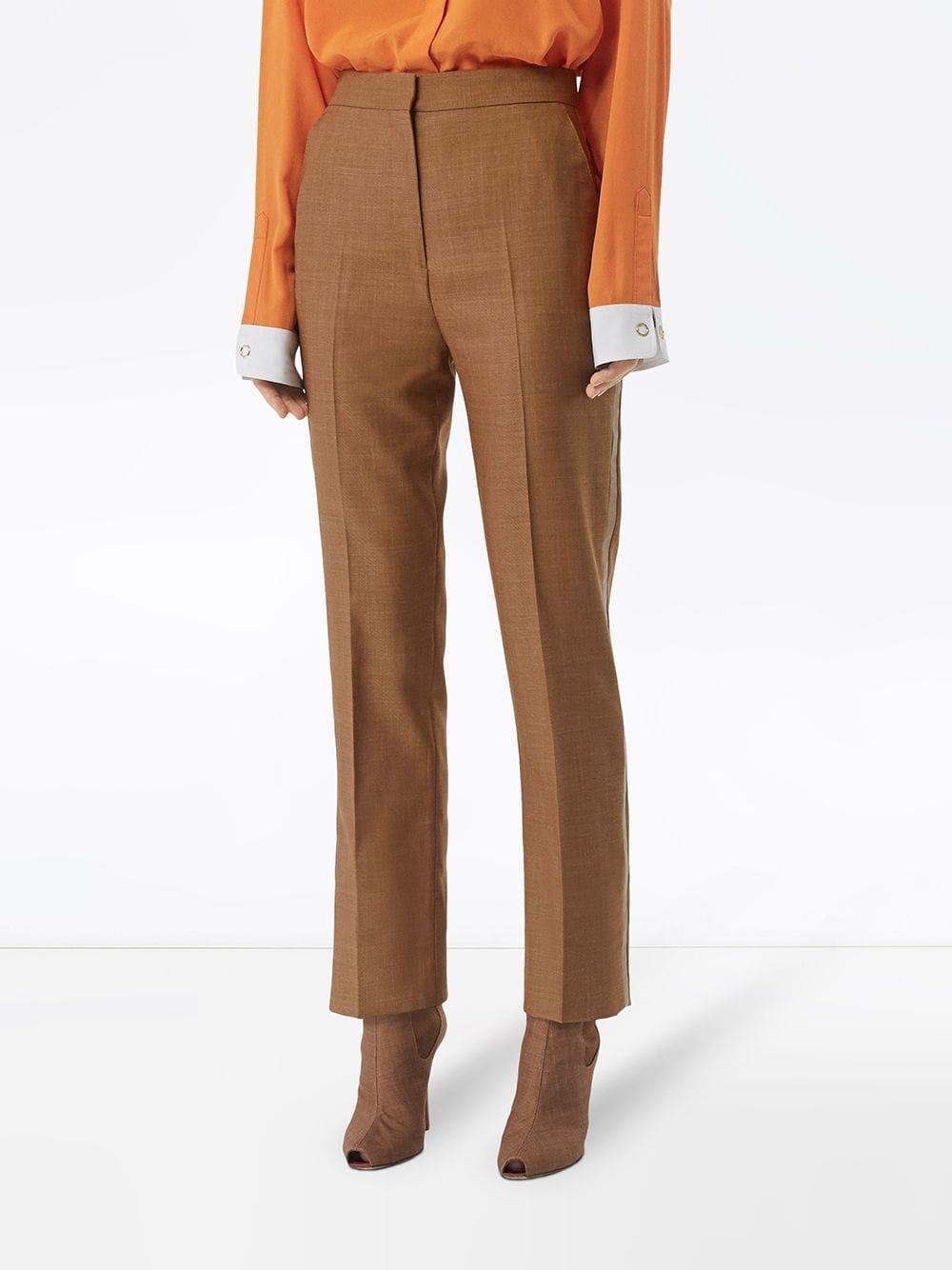 Burberry Wool Silk Mohair Linen Tailored Trousers in Brown - Lyst
