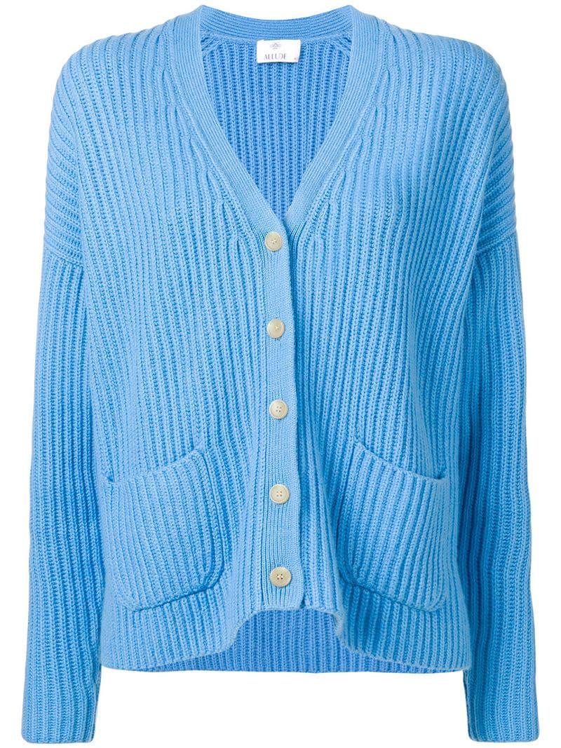 Allude Cashmere Ribbed Knit Cardigan in Blue - Lyst