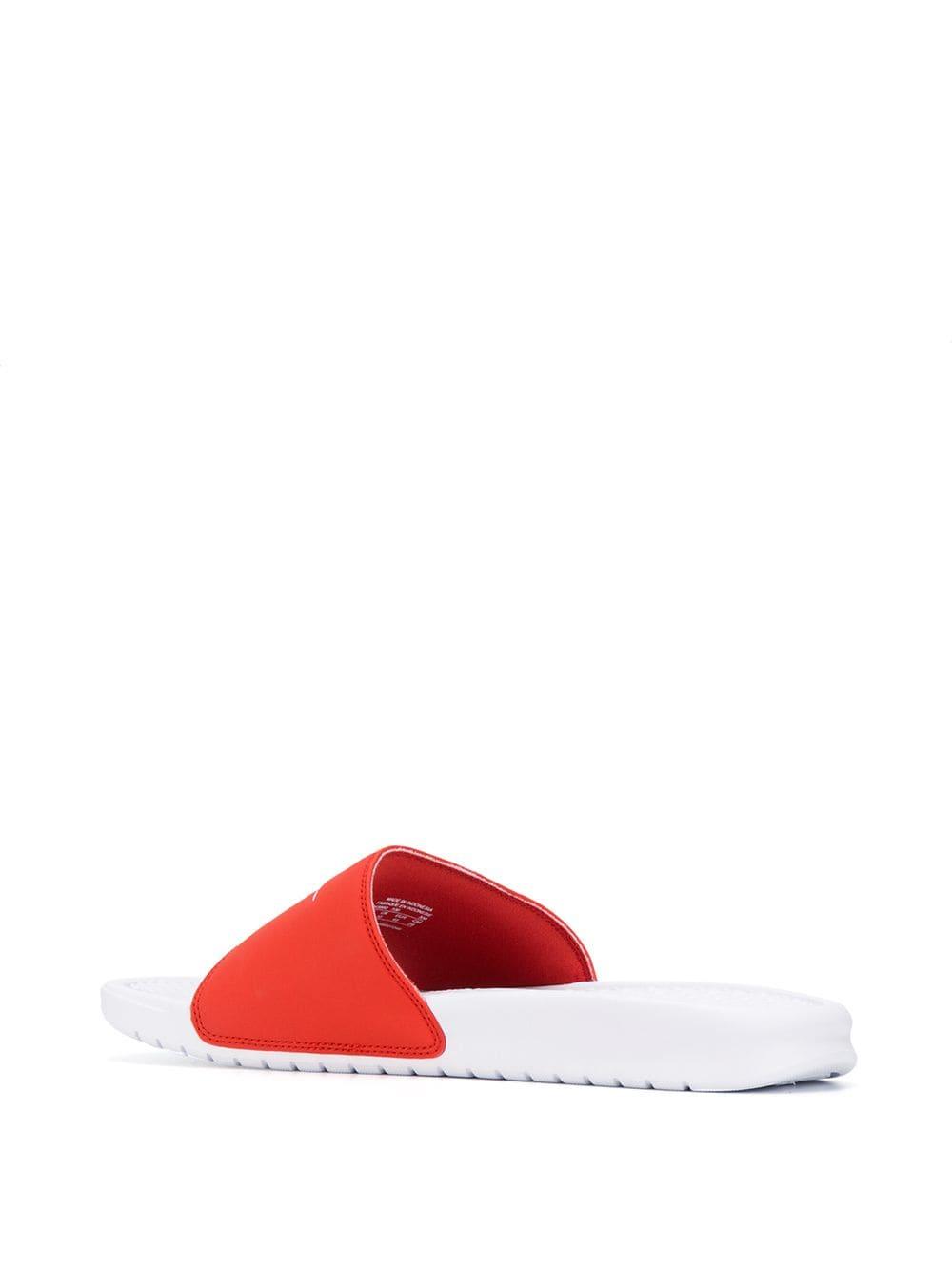 Nike benassi swoosh deals red golden check slides