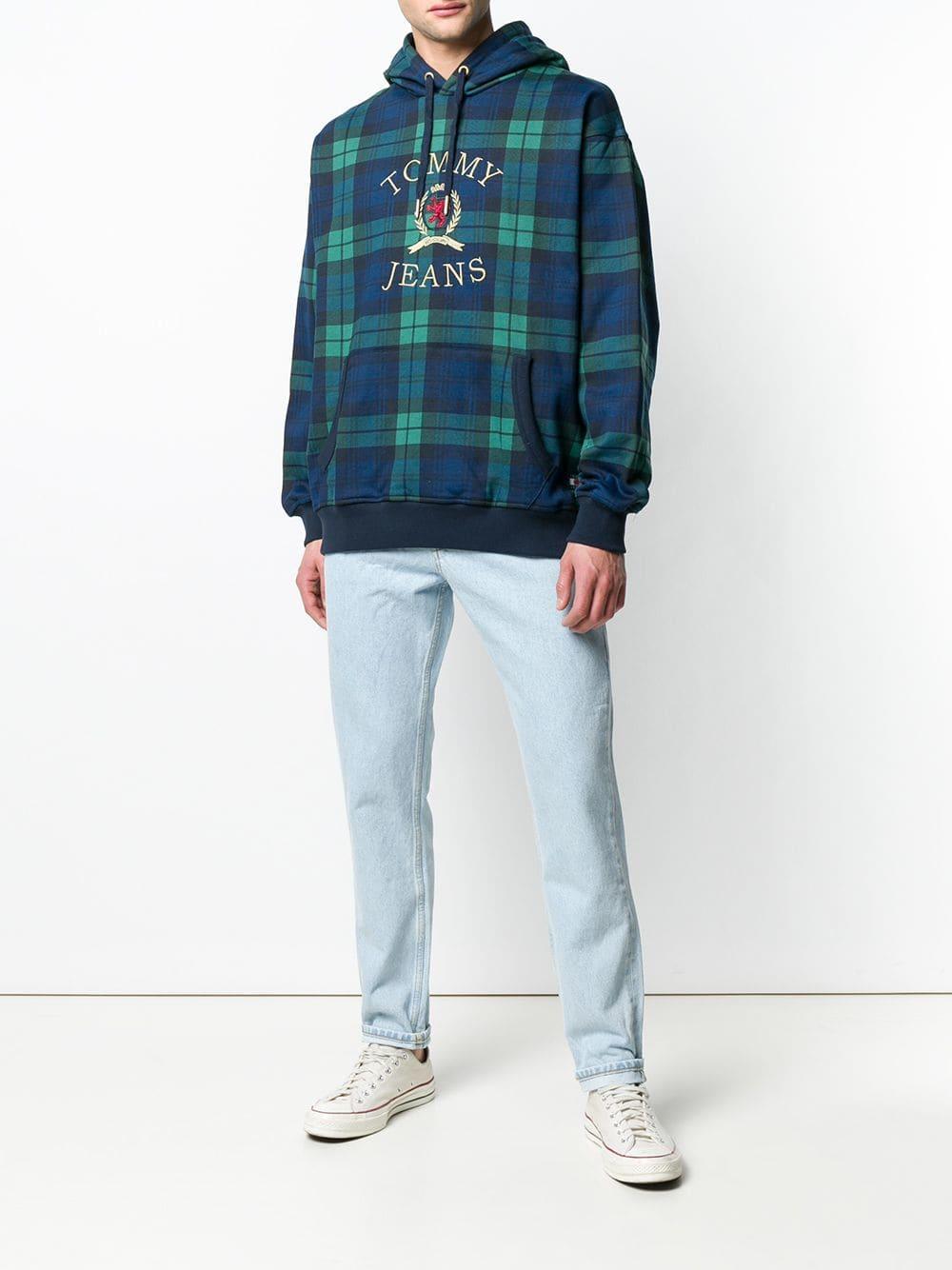 tommy jeans plaid crest logo hoodie