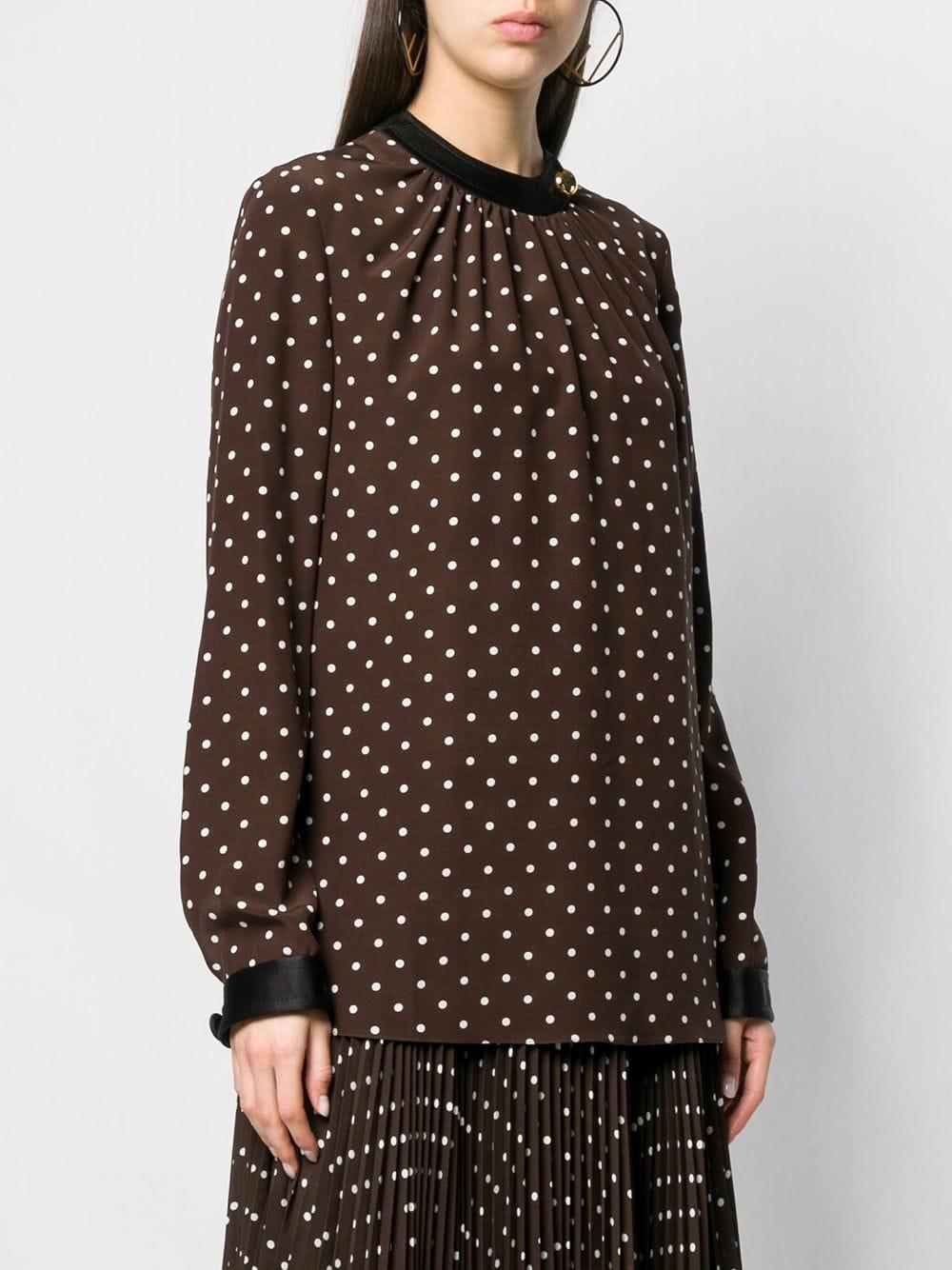 Prada Silk Polka Dot Blouse in Brown | Lyst