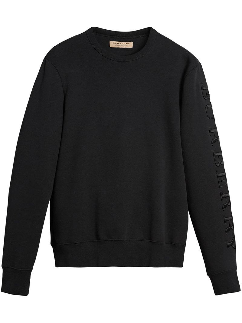 Burberry Cotton Embroidered Sleeve Jersey Sweatshirt in Black for Men - Lyst