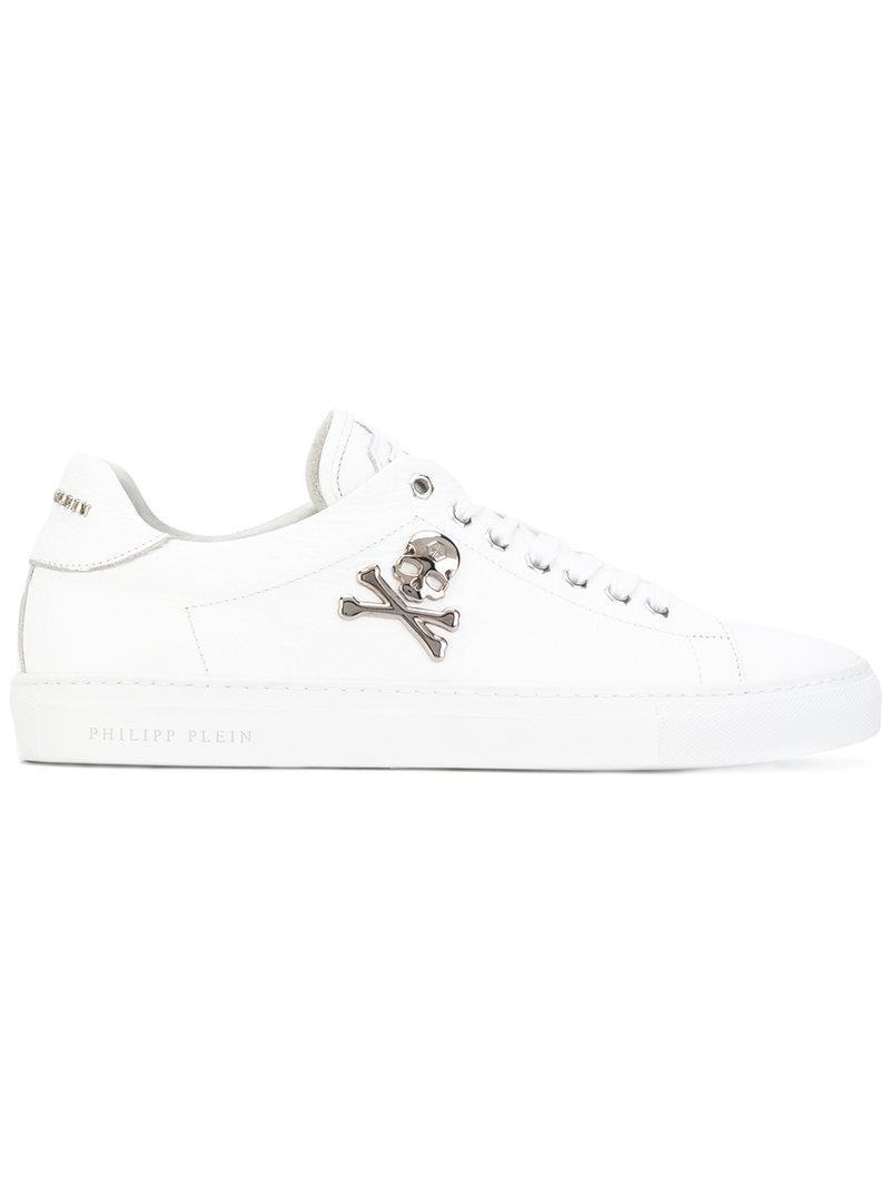 Philipp Plein Leather Skull And Bones Low Top Sneakers in White for Men |  Lyst
