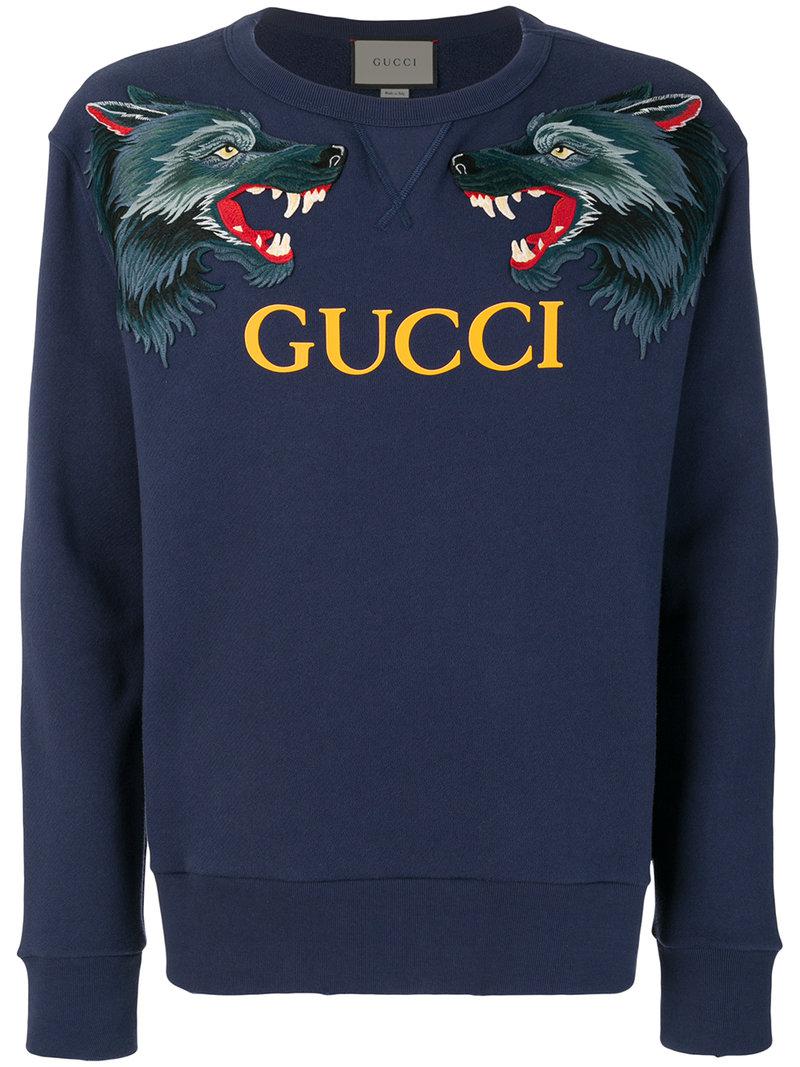 Gucci Wolf Head Applique Sweatshirt in Blue for Men Lyst UK